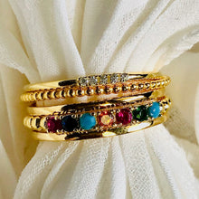 Load image into Gallery viewer, Our Minimalist Dot Rainbow Stone Ring perfect for stacking to add a little extra shine and color. It is still bold enough to be worn alone. Jewelry that is 925 sterling silver with 18K gold plating High quality synthetic stones